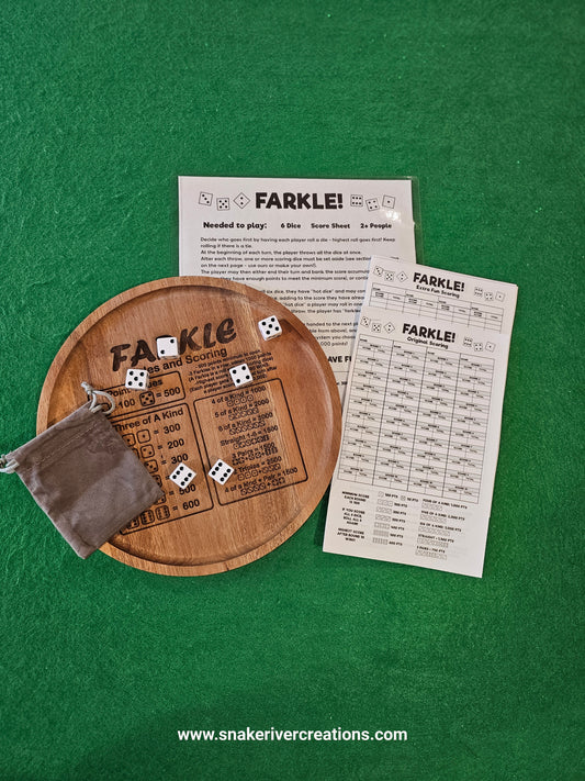 Laser Engraved 10" Farkel Game Board - Includes Dice, Score Cards and Laminated Instructions